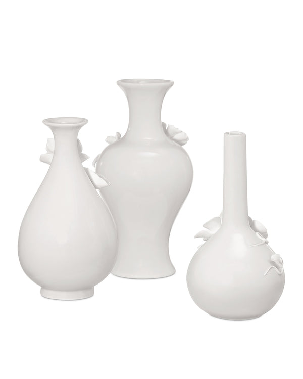 Currey & Company Ave Maria Hand-Thrown White Porcelain Vase Set Sculptural Floral Artisan Trio 1200-0982