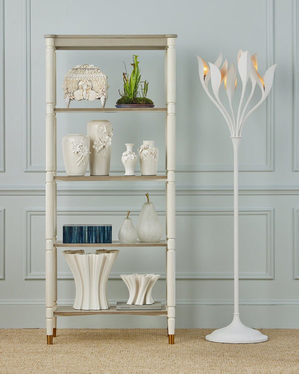 Currey & Company Ave Maria Hand-Thrown White Porcelain Vase Set Sculptural Floral Artisan Trio 1200-0982