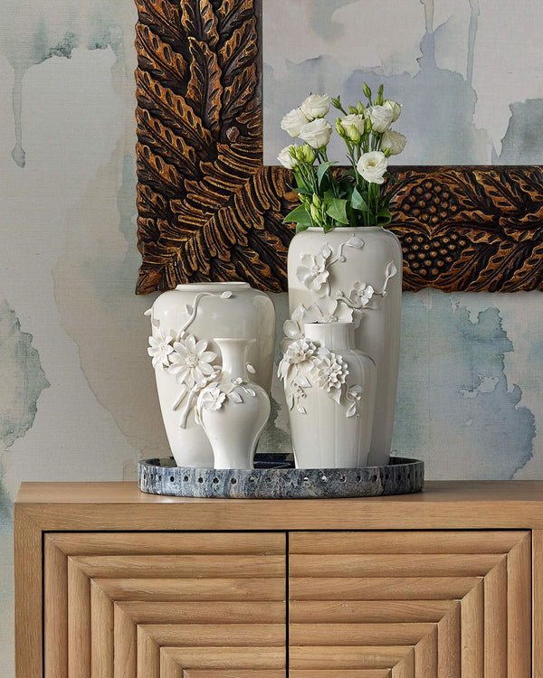 Currey & Company Ave Maria Hand-Thrown White Porcelain Vase Set Sculptural Floral Artisan Trio 1200-0982