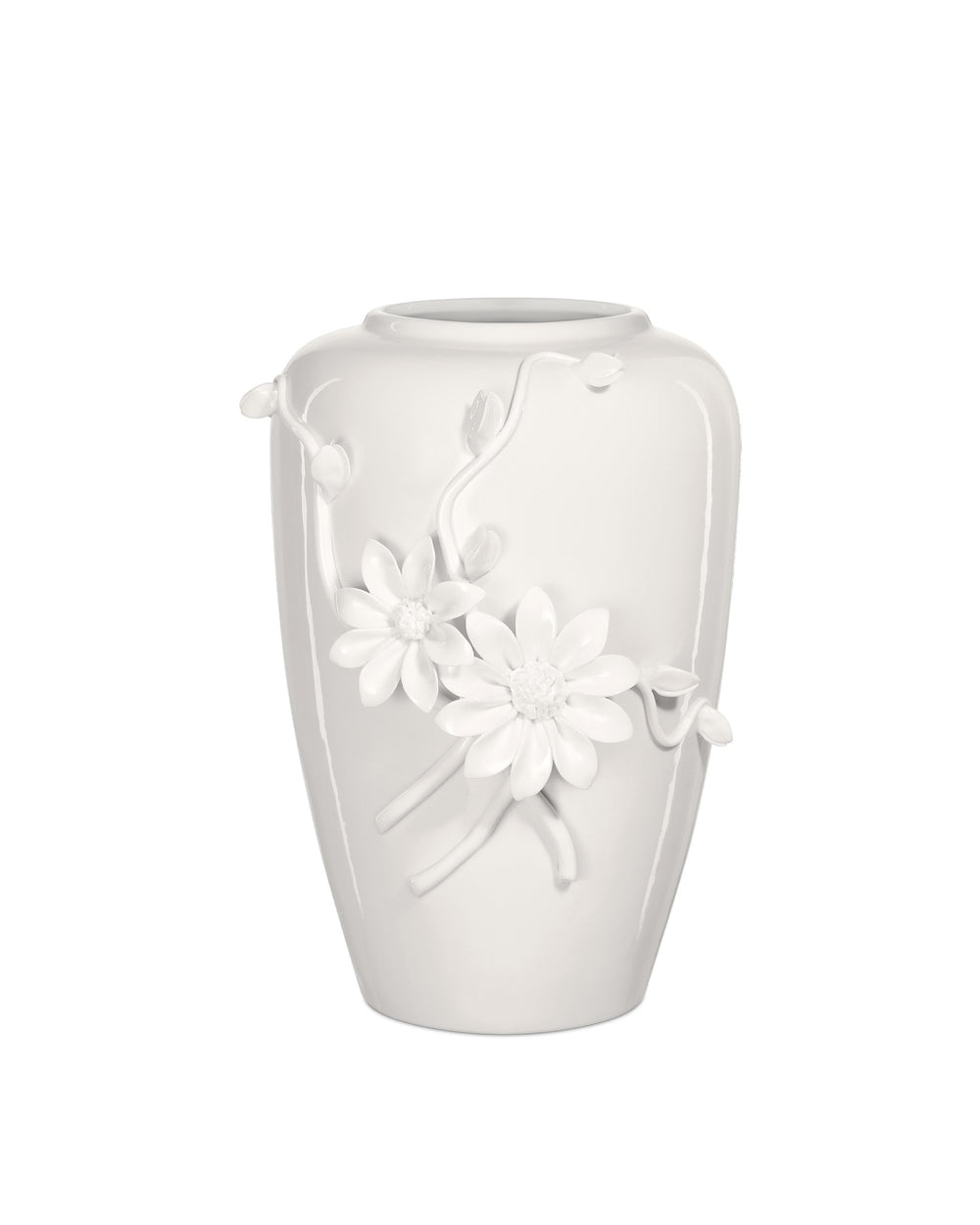 Currey & Company Daisy Maria Porcelain Vase Set with Hand-Sculpted Floral Relief for Elegant Decor 1200-0983