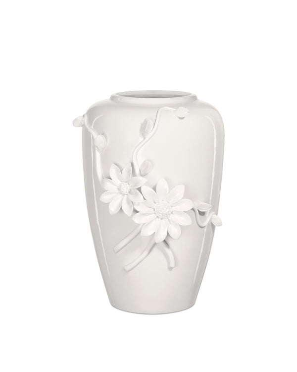 Currey & Company Daisy Maria Porcelain Vase Set with Hand-Sculpted Floral Relief for Elegant Decor 1200-0983