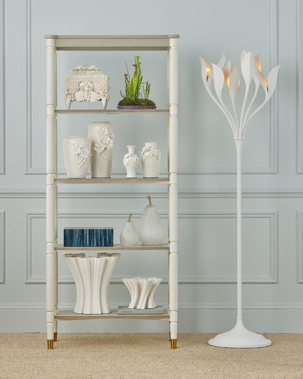 Currey & Company Daisy Maria Porcelain Vase Set with Hand-Sculpted Floral Relief for Elegant Decor 1200-0983
