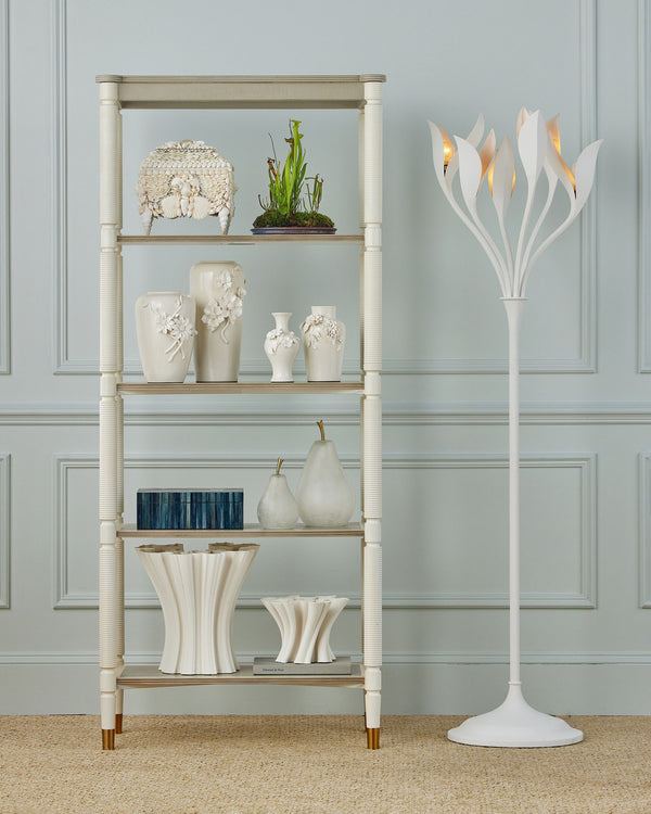 Currey & Company Flower Maria Hand Thrown Porcelain Vase with Sculptural Blooms for Elegant Display Medium 1200-0984