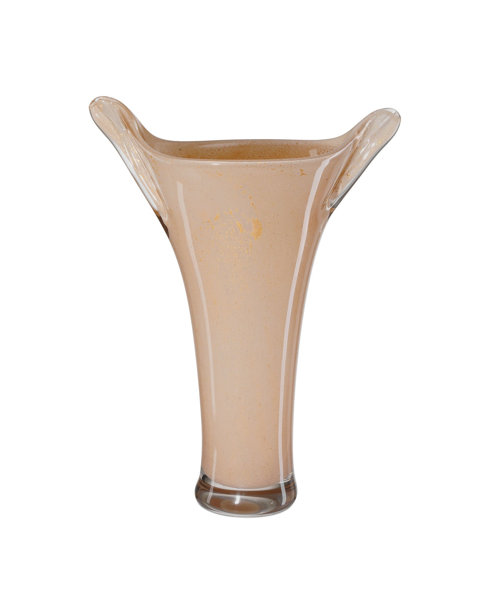 Currey & Company Tamara Mouthblown Peach Glass Floor Vase with Gold Flecks Artisan Handcrafted Decor 1200-0989