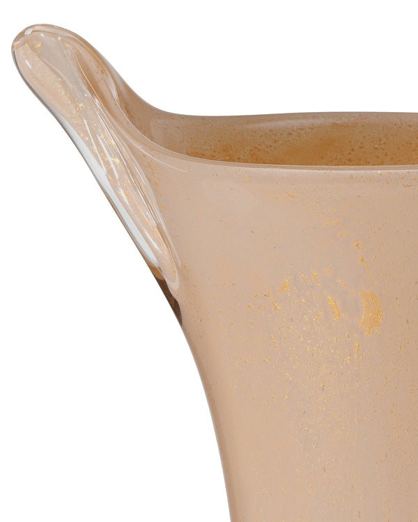 Currey & Company Tamara Mouthblown Peach Glass Floor Vase with Gold Flecks Artisan Handcrafted Decor 1200-0989