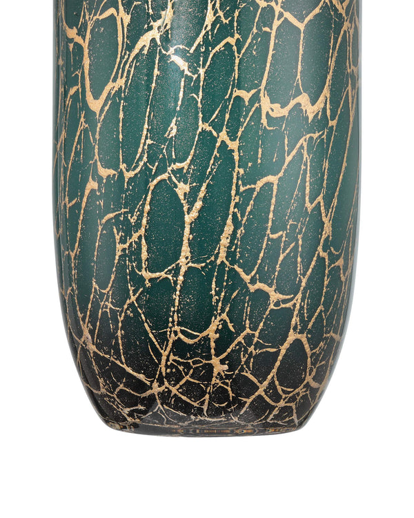 Currey & Company Vitry Mouthblown Venetian Glass Vase with Hand Applied Gold Swirls Teal Art Decor 1200-0990