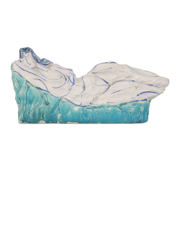 Currey & Company Reclining Female Form Brutalist Porcelain Sculpture Hand-Painted Turquoise Blue Artisan Decor 1200-0996