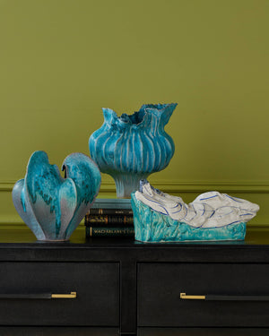 Currey & Company Reclining Female Form Brutalist Porcelain Sculpture Hand-Painted Turquoise Blue Artisan Decor 1200-0996