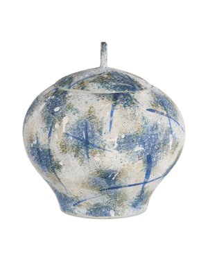 Currey & Company Jackson Handcrafted Porcelain Lidded Jar Antique Blue Sponged Glaze Artisan Accent Piece 1200-0998