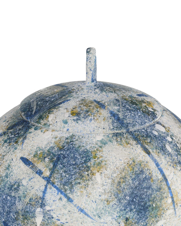 Currey & Company Jackson Handcrafted Porcelain Lidded Jar Antique Blue Sponged Glaze Artisan Accent Piece 1200-0998
