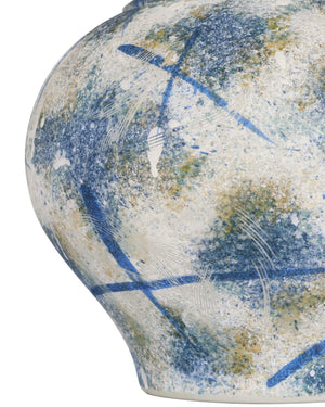 Currey & Company Jackson Handcrafted Porcelain Lidded Jar Antique Blue Sponged Glaze Artisan Accent Piece 1200-0998