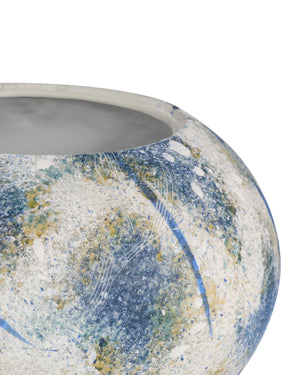 Currey & Company Jackson Handcrafted Porcelain Lidded Jar Antique Blue Sponged Glaze Artisan Accent Piece 1200-0998