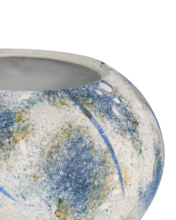 Currey & Company Jackson Handcrafted Porcelain Lidded Jar Antique Blue Sponged Glaze Artisan Accent Piece 1200-0998