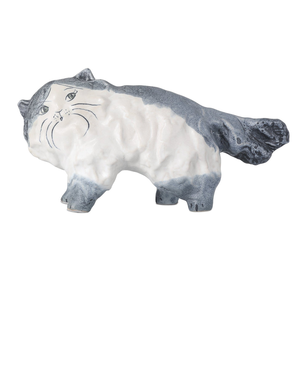 Currey & Company Siamese Cat Hand-Painted Porcelain Sculpture with Stippled Blue Glaze Shelf Decor 1200-1000