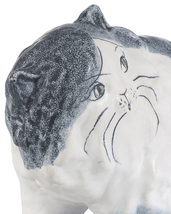 Currey & Company Siamese Cat Hand-Painted Porcelain Sculpture with Stippled Blue Glaze Shelf Decor 1200-1000