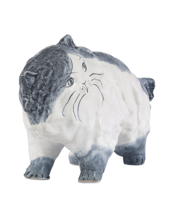 Currey & Company Siamese Cat Hand-Painted Porcelain Sculpture with Stippled Blue Glaze Shelf Decor 1200-1000