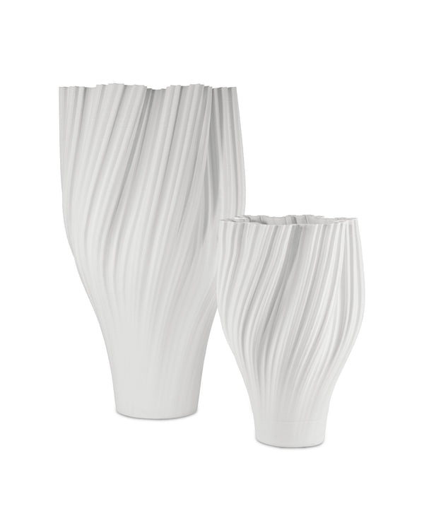 Currey & Company Whorl Sculptural Porcelain Floor Vase Organic Swirling Form Matte White Entryway Accent 19.5"h x 13"dia. 1200-1004