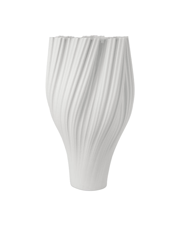 Currey & Company Whorl Sculptural Porcelain Floor Vase Organic Swirling Form Matte White Entryway Accent 32"h x 17.75"dia. 1200-1005