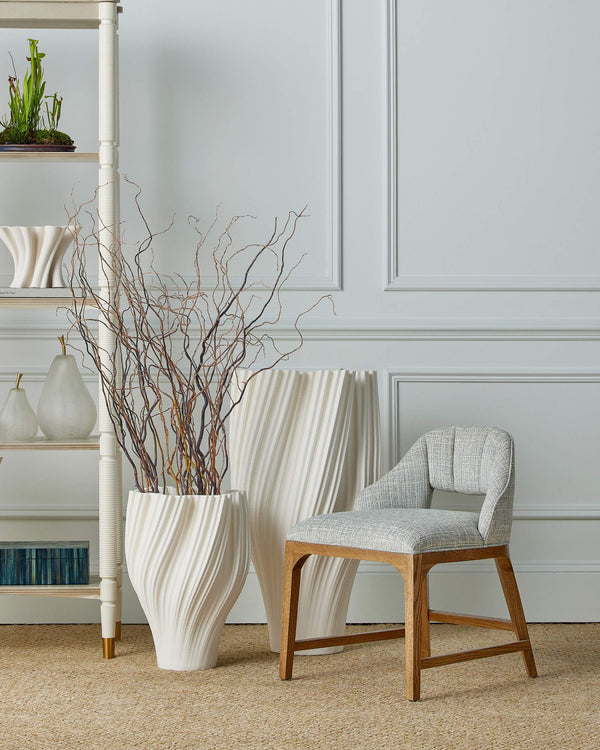 Currey & Company Whorl Sculptural Porcelain Floor Vase Organic Swirling Form Matte White Entryway Accent 32"h x 17.75"dia. 1200-1005