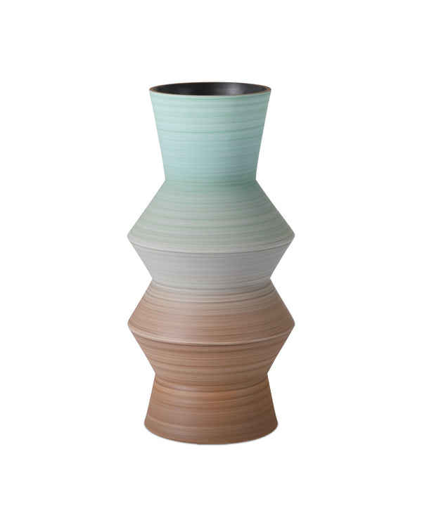 Currey & Company Happy Retro Hand Thrown Porcelain Vase Pair Earthy Striations Artisan Shelf Accent 1200-1008