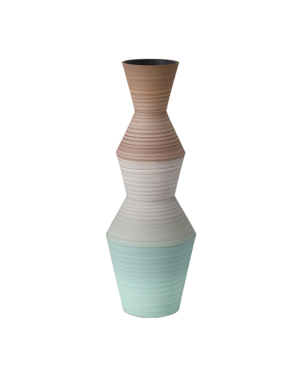 Currey & Company Happy Retro Hand Thrown Porcelain Vase Pair Earthy Striations Artisan Shelf Accent 1200-1008