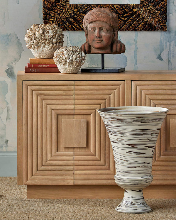 Currey & Company Jejune Handcrafted Urn Footed Vase Swirling Two-Tone Clay Bohemian Floor Statement 1200-1010