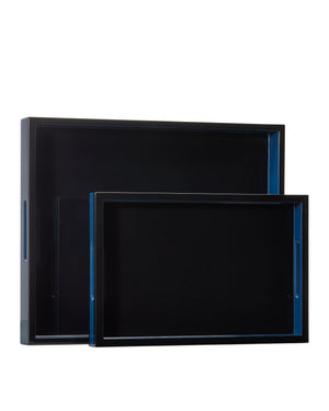 Currey & Company Navy Lacquer Handcrafted Tray Set High Gloss Finish for Coffee Table Styling 1200-1018