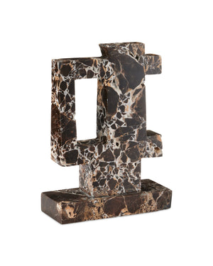 Currey & Company Blount Emperador Marble Geometric Sculpture Unique Veining Artisan Stone Shelf Accent 1200-1030