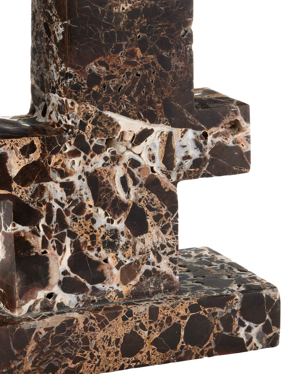 Currey & Company Blount Emperador Marble Geometric Sculpture Unique Veining Artisan Stone Shelf Accent 1200-1030