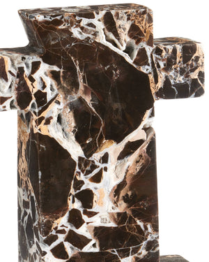 Currey & Company Blount Emperador Marble Geometric Sculpture Unique Veining Artisan Stone Shelf Accent 1200-1030
