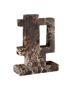 Currey & Company Blount Emperador Marble Geometric Sculpture Unique Veining Artisan Stone Shelf Accent 1200-1030