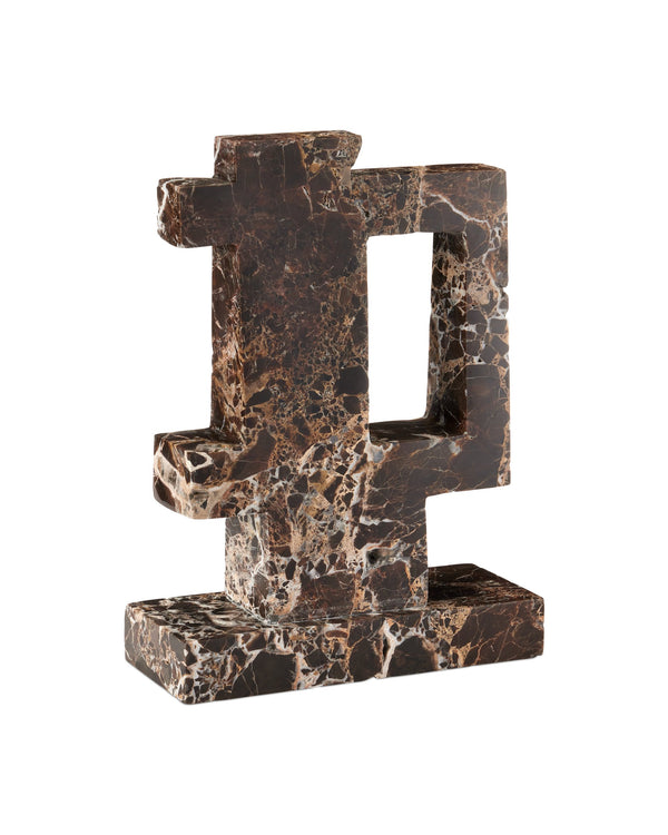 Currey & Company Blount Emperador Marble Geometric Sculpture Unique Veining Artisan Stone Shelf Accent 1200-1030