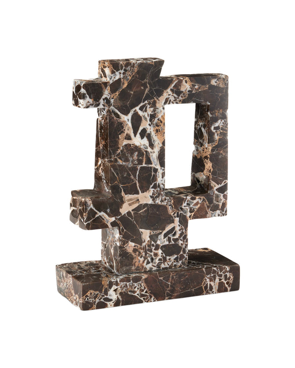 Currey & Company Blount Emperador Marble Geometric Sculpture Unique Veining Artisan Stone Shelf Accent 1200-1030