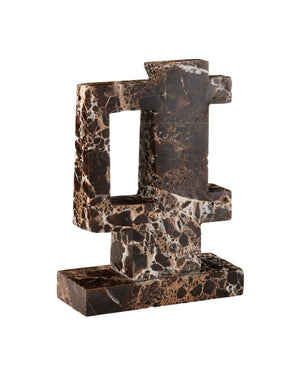 Currey & Company Blount Emperador Marble Geometric Sculpture Unique Veining Artisan Stone Shelf Accent 1200-1030