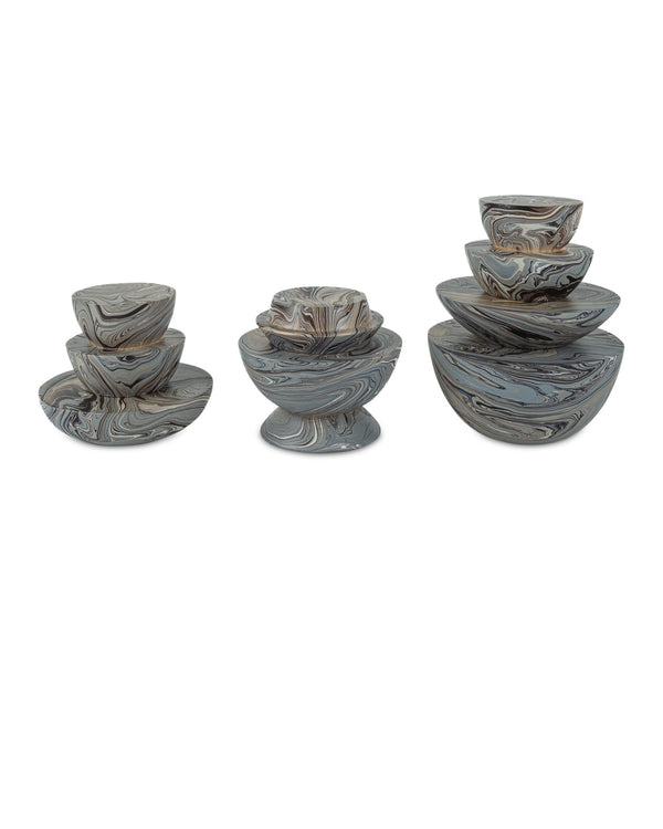 Currey & Company Marbleized Stacking Wood Box Set Hand Finished Sculptural Organizers for Shelves 1200-1049