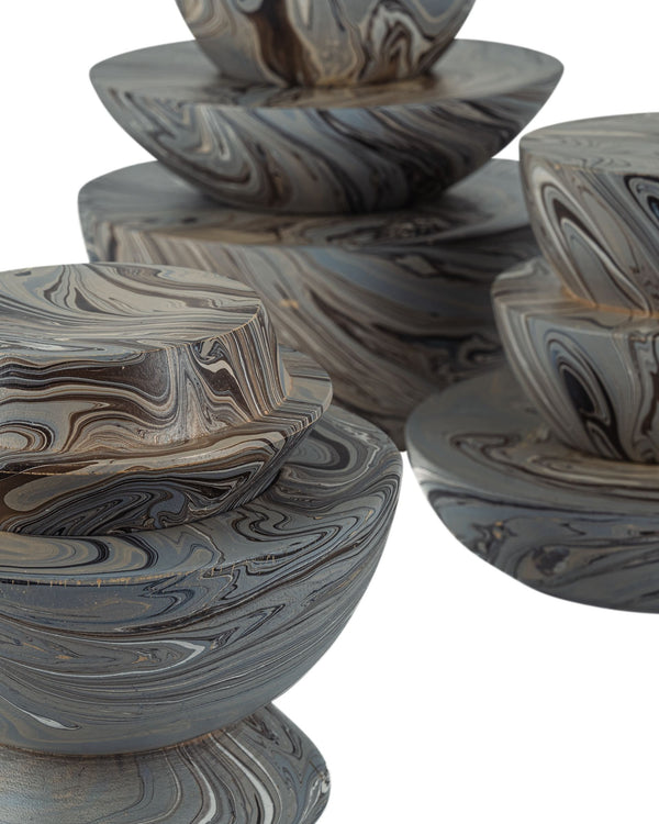 Currey & Company Marbleized Stacking Wood Box Set Hand Finished Sculptural Organizers for Shelves 1200-1049