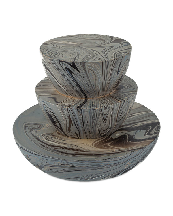 Currey & Company Marbleized Stacking Wood Box Set Hand Finished Sculptural Organizers for Shelves 1200-1049