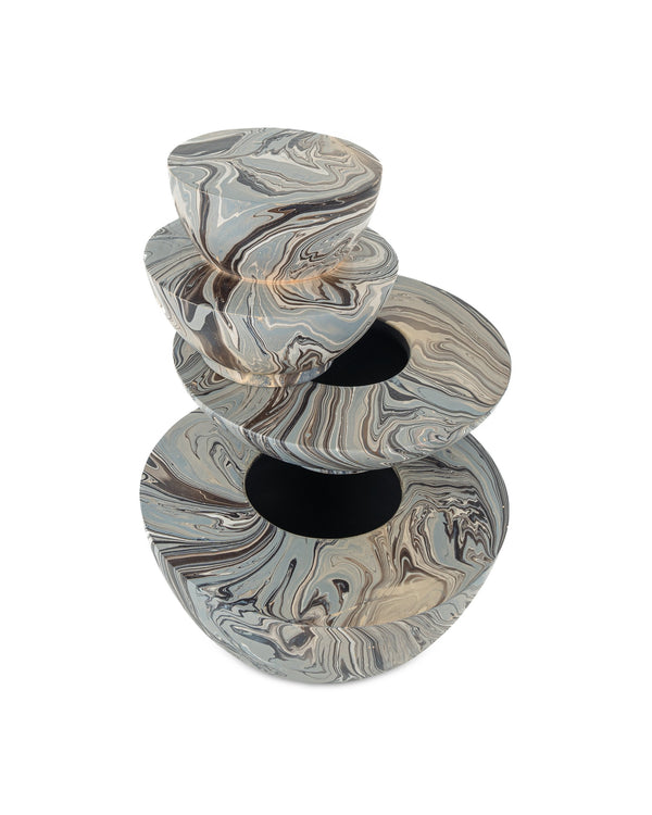 Currey & Company Marbleized Stacking Wood Box Set Hand Finished Sculptural Organizers for Shelves 1200-1049