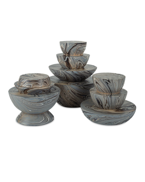 Currey & Company Marbleized Stacking Wood Box Set Hand Finished Sculptural Organizers for Shelves 1200-1049