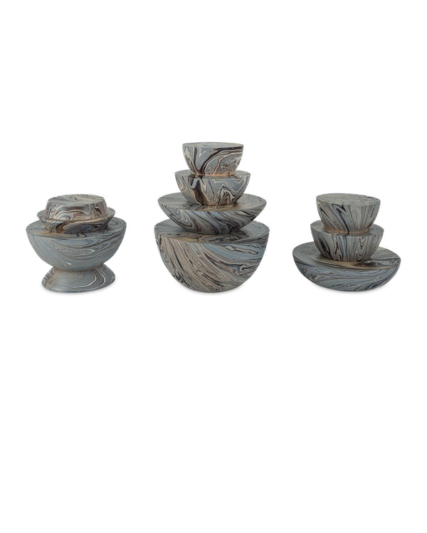Currey & Company Marbleized Stacking Wood Box Set Hand Finished Sculptural Organizers for Shelves 1200-1049