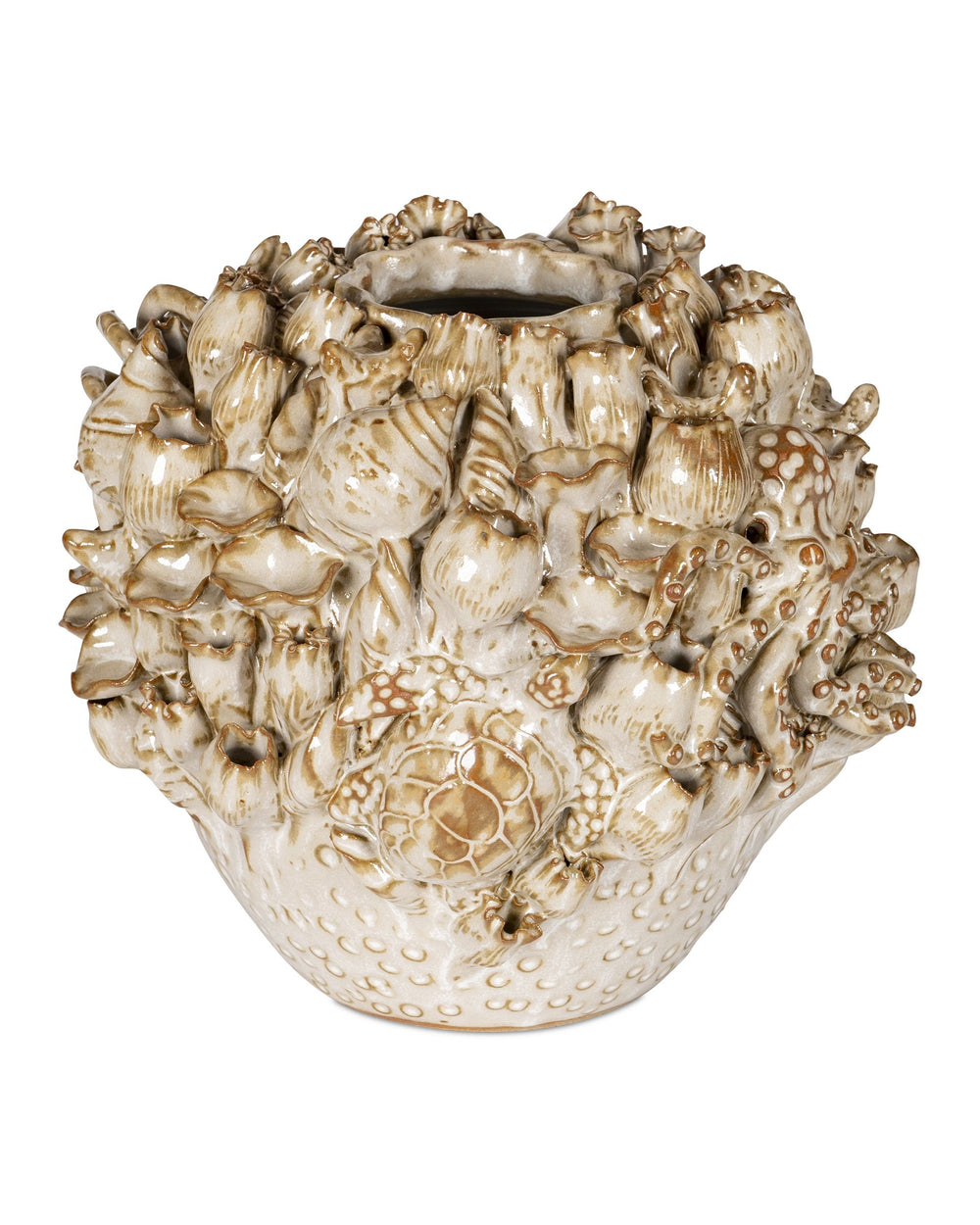 Currey & Company Tidal Hand-Carved Ceramic Vase with Coastal Sculpted Sea Creature Relief by Women Artisans Large 1200-1052