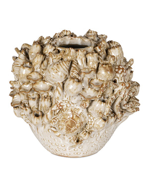 Currey & Company Tidal Hand-Carved Ceramic Vase with Coastal Sculpted Sea Creature Relief by Women Artisans Large 1200-1052