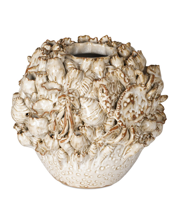Currey & Company Tidal Hand-Carved Ceramic Vase with Coastal Sculpted Sea Creature Relief by Women Artisans Large 1200-1052