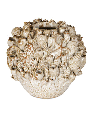 Currey & Company Tidal Hand-Carved Ceramic Vase with Coastal Sculpted Sea Creature Relief by Women Artisans Large 1200-1052