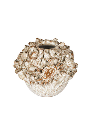 Currey & Company Tidal Hand-Carved Ceramic Vase with Coastal Sculpted Sea Creature Relief by Women Artisans Medium 1200-1053