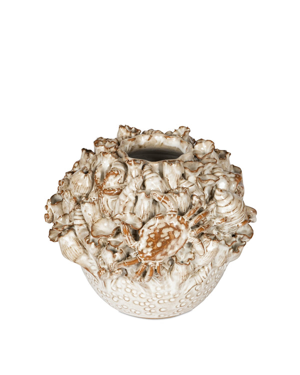 Currey & Company Tidal Hand-Carved Ceramic Vase with Coastal Sculpted Sea Creature Relief by Women Artisans Medium 1200-1053