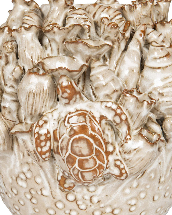 Currey & Company Tidal Hand-Carved Ceramic Vase with Coastal Sculpted Sea Creature Relief by Women Artisans Medium 1200-1053