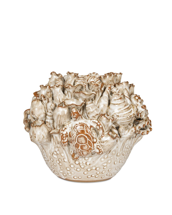 Currey & Company Tidal Hand-Carved Ceramic Vase with Coastal Sculpted Sea Creature Relief by Women Artisans Medium 1200-1053