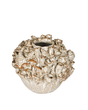 Currey & Company Tidal Hand-Carved Ceramic Vase with Coastal Sculpted Sea Creature Relief by Women Artisans Medium 1200-1053