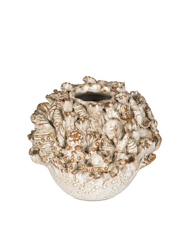 Currey & Company Tidal Hand-Carved Ceramic Vase with Coastal Sculpted Sea Creature Relief by Women Artisans Medium 1200-1053